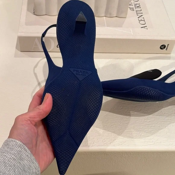 Prada Women's Navy Slingback Heels - Picture 5 of 6